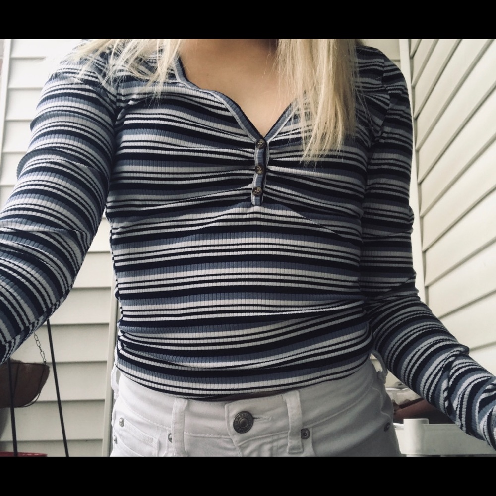Long sleeve striped blue shirt